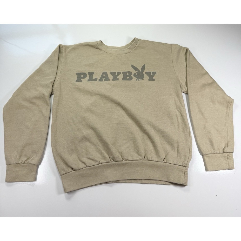 Vintage Playboy Crewneck Sweatshirt‎ Adult Size Medium Tan Bunny Retro Pullover